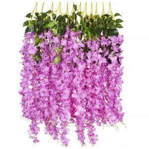 12 Pack | Fuchsia Pink Hanging Wisteria Silk Flower 43” Strands Vines Decor